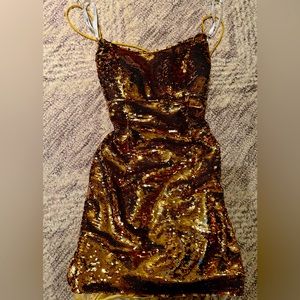 Sherri Hill Gold Size 2 Sequin Dress